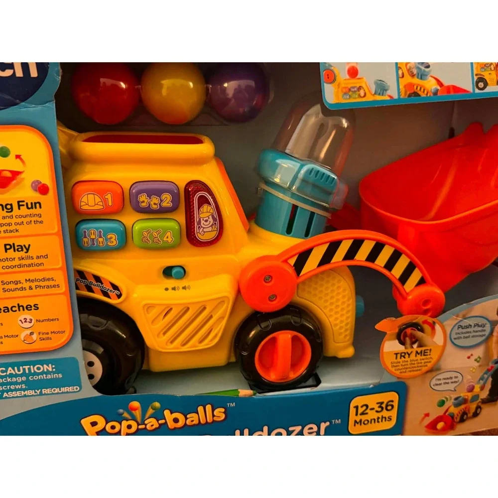 VTech Pop-a-Balls Push and Pop Bulldozer Toddler Learning Toy Yellow 12-36M